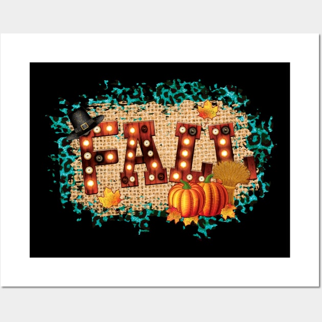 Fall Marquee Sign Pumpkins Leaves Wall Art by SpacemanTees